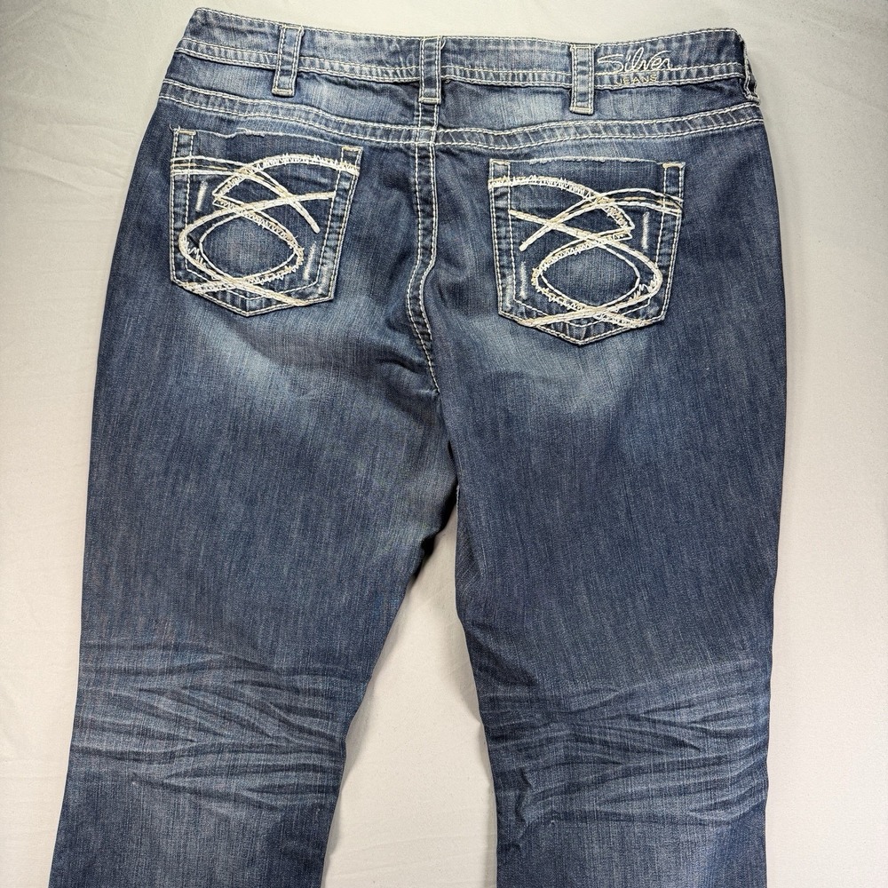 Silver Jeans Womens 18 Fits 38x32 Blue Lola Straight Denim Low Rise Embroidered